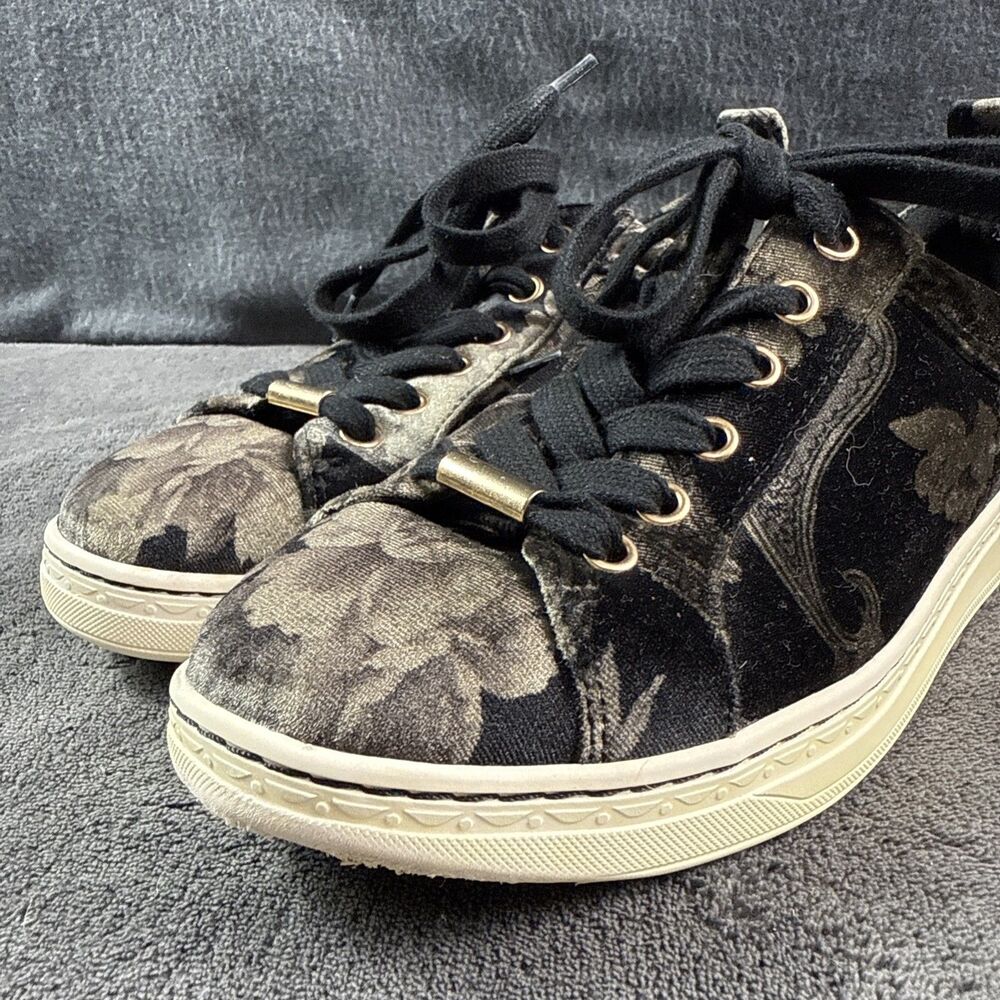 Earth Zag Floral Print Velvet Sneakers Womens Size 8 Black Gray Lace Up Comfort - Picture 5 of 13